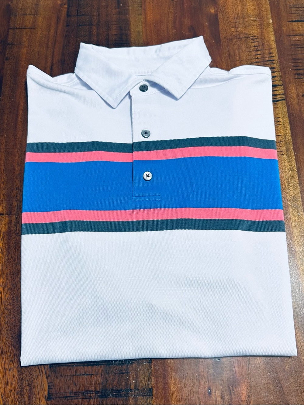 FootJoy White Golf Polo with Blue and Pink Stripes